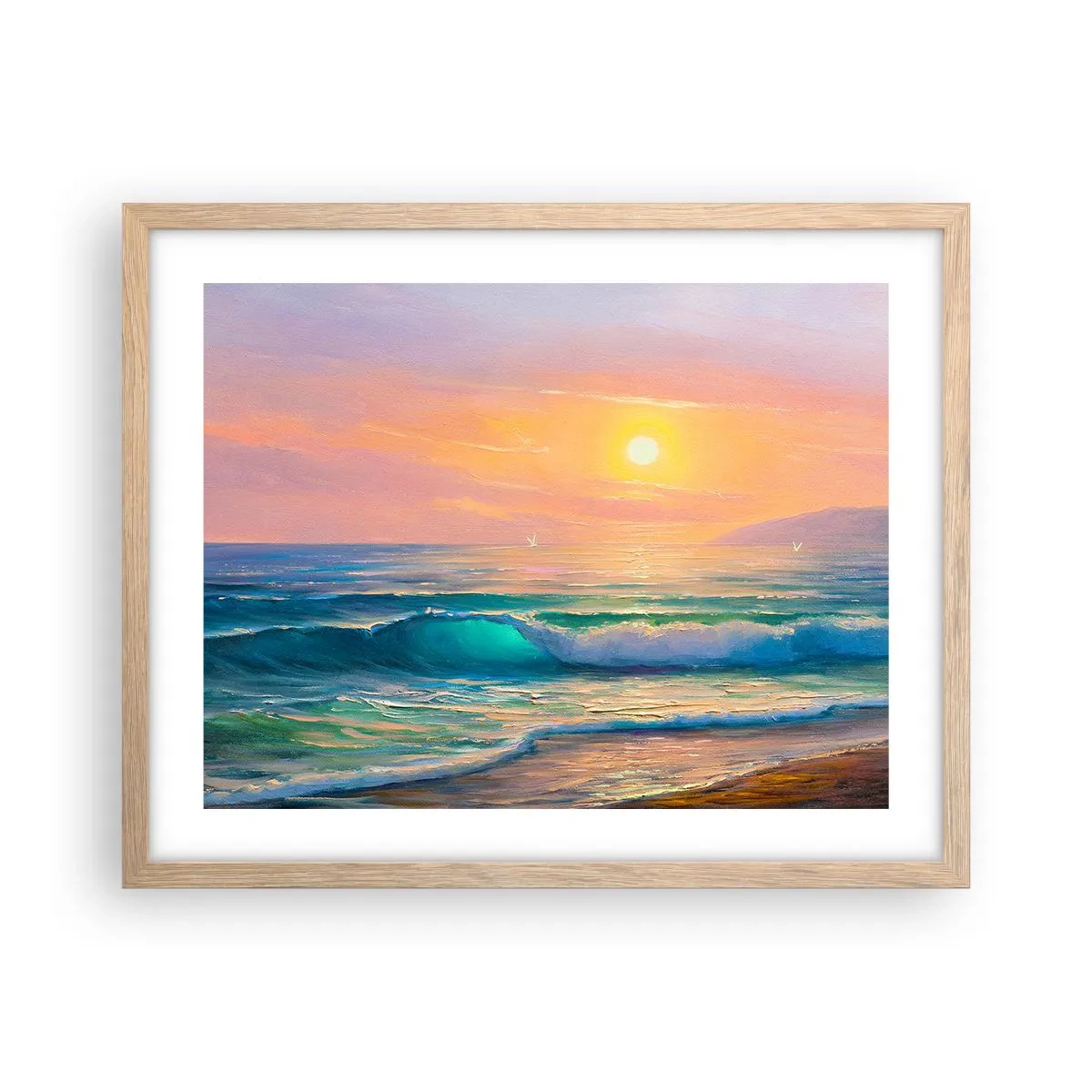 Póster en marco roble claro - El canto turquesa de las olas - 50x40 cm