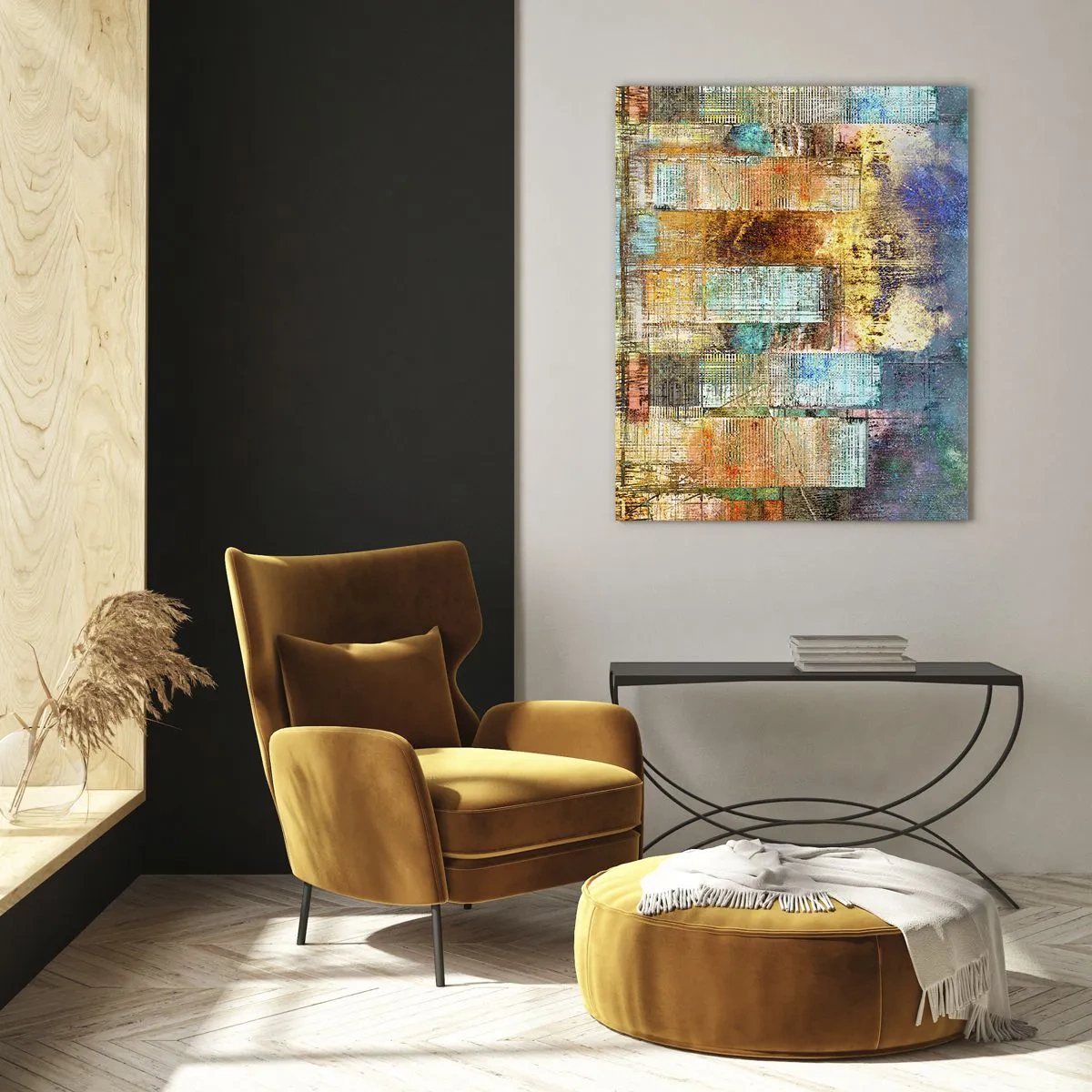Cuadro sobre vidrio - Impresiones sobre Vidrio - Rascacielos abstractos de estilo industrial - 80x120cm - Metrópolis soleada - Decoración de pared moderna para salón y dormitorio ARTTOR