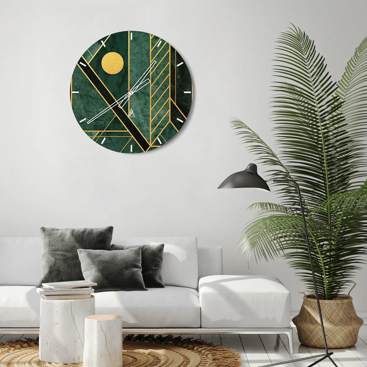 Reloj de pared - Reloj de vidrio - La dinámica del oro y el azul - 40x40 cm
