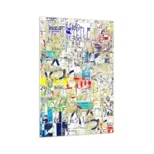 Cuadro sobre vidrio - Impresiones sobre Vidrio - Grafiti abstracto con inscripciones y patrones coloridos. - 70x100cm - Simplemente agradable a la vista - Decoración de pared moderna para salón y dormitorio ARTTOR