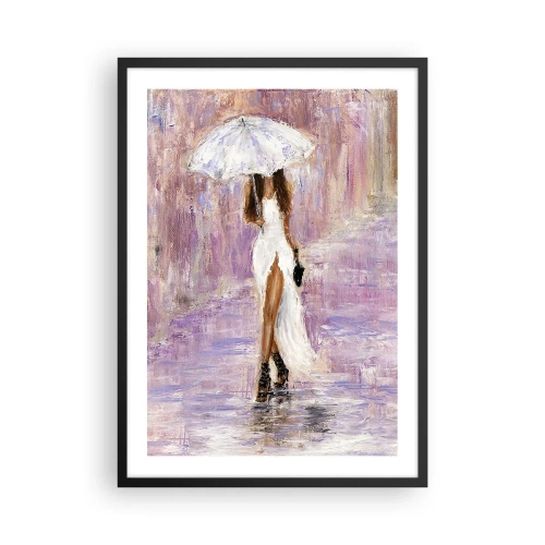 Póster en marco negro - Mujer con paraguas bajo la lluvia - 50x70cm - En la lluvia de lilas - Decoración de pared moderna para salón y dormitorio ARTTOR