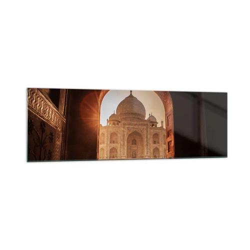 Cuadro sobre vidrio - Impresiones sobre Vidrio - Taj Mahal a la luz del sol visto desde el arco de la puerta - 160x50cm - Un monumento al amor sobrenatural - Decoración de pared moderna para salón y dormitorio ARTTOR