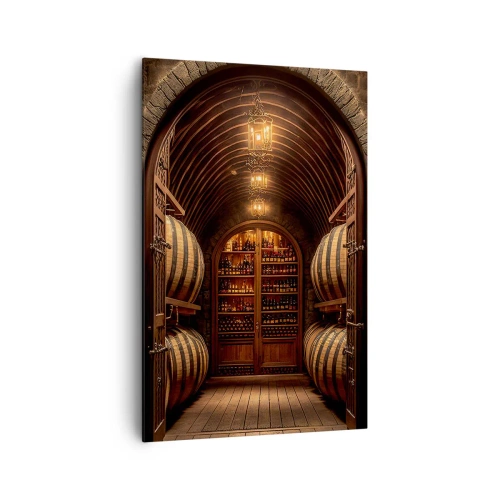Cuadro sobre lienzo - Impresión de Imagen - Bodega con barriles de madera y estantes para vinos. - 80x120cm - Sótano atmosférico - Decoración de pared moderna para salón y dormitorio ARTTOR