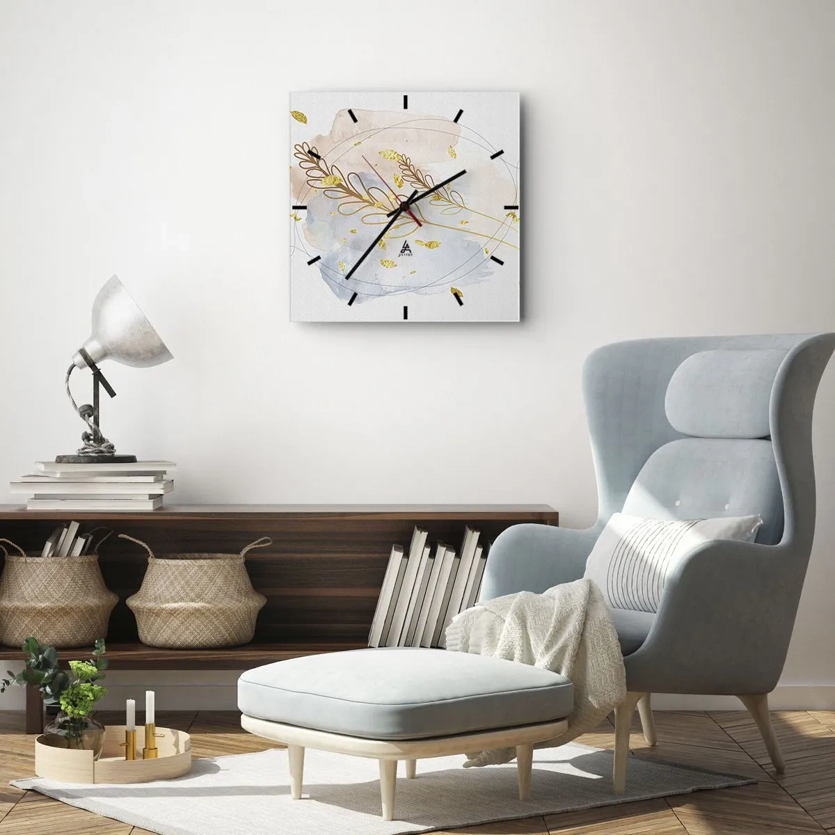 Reloj de pared - Reloj de vidrio - Ráfaga dorada - 30x30 cm