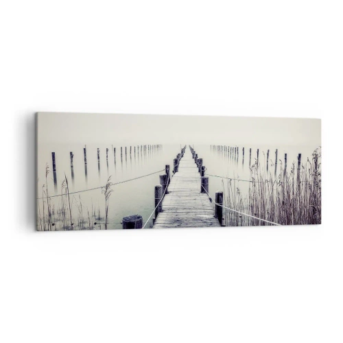 Cuadro sobre lienzo - Impresión de Imagen - Un puente de madera que conduce a un espacio brumoso. - 140x50cm - Sumergirse en la paz - Decoración de pared moderna para salón y dormitorio ARTTOR
