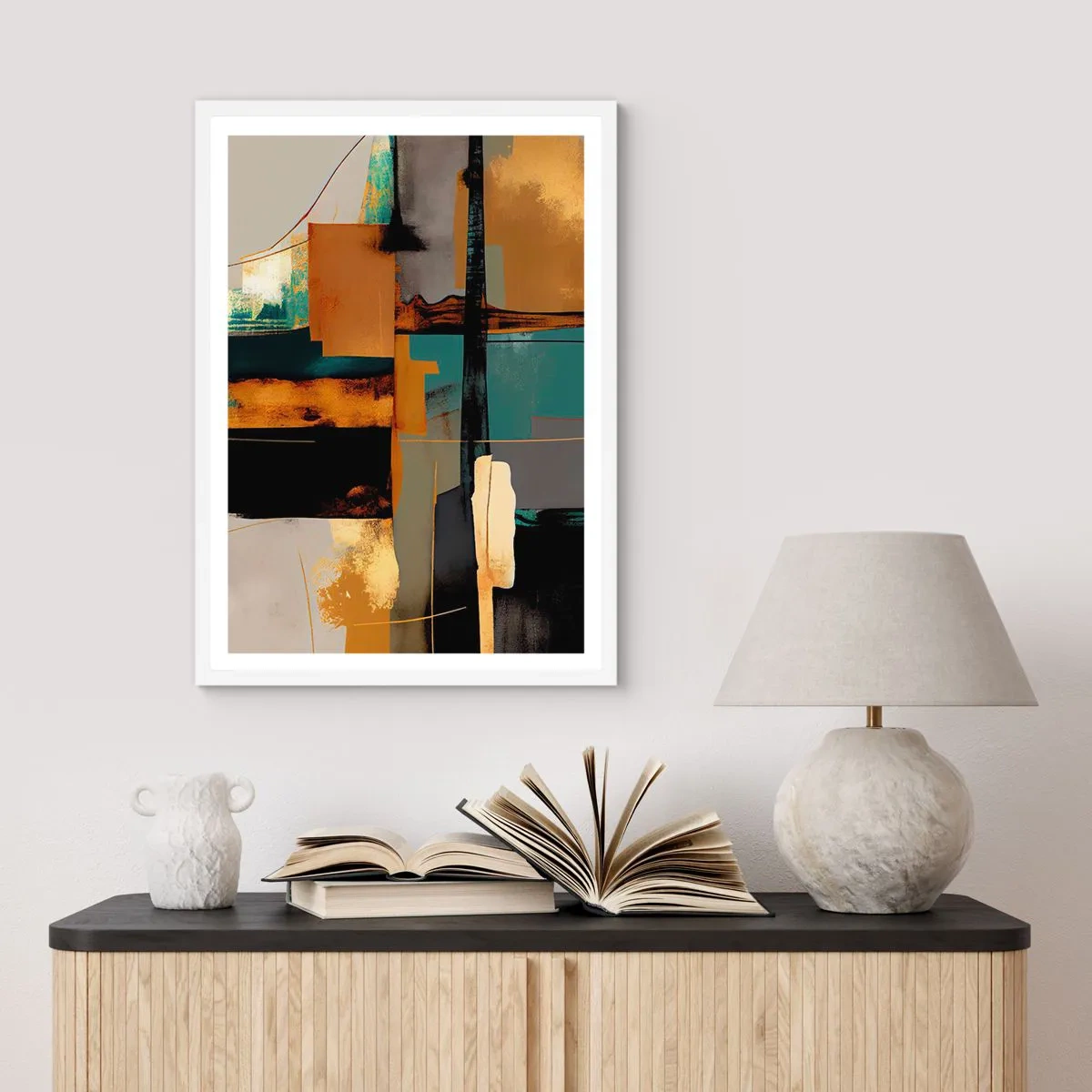 Póster en marco blanco - Abstracción: luces y sombras - 70x100 cm