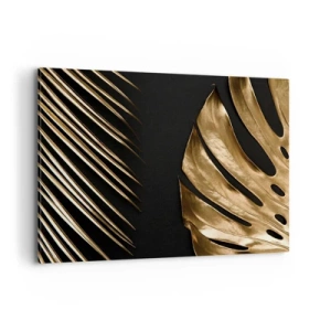 Cuadro sobre lienzo - Impresión de Imagen - Hojas doradas sobre fondo negro - 100x70cm - Diferente, e igualmente valioso - Decoración de pared moderna para salón y dormitorio ARTTOR
