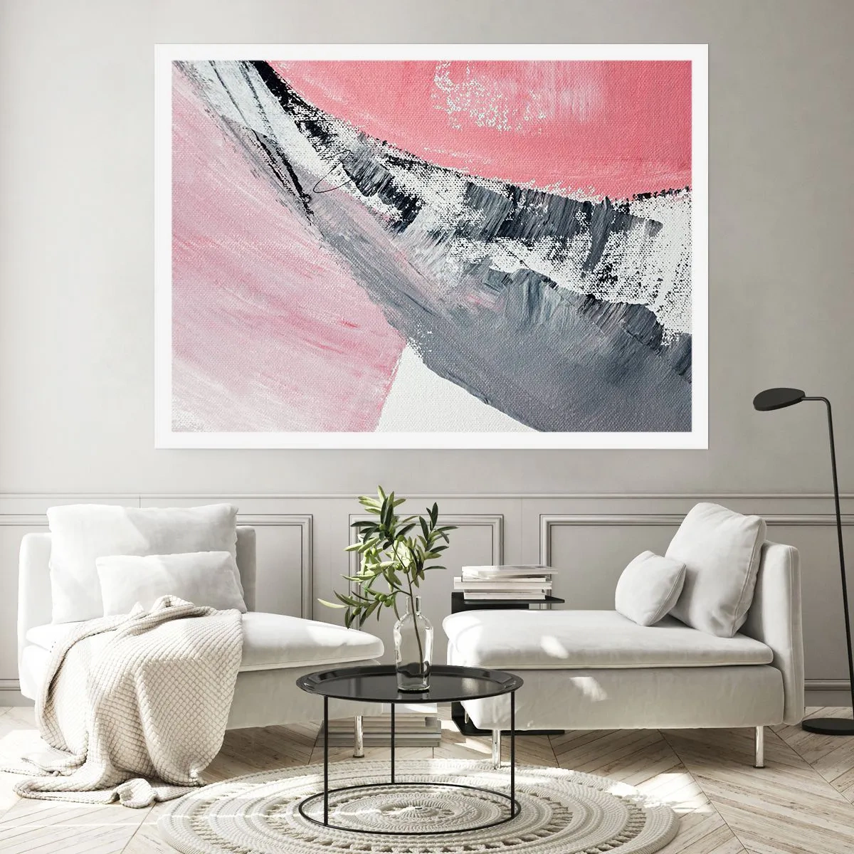 Póster - Una composición abstracta en tonos rosa y gris. - 100x70cm - Composición a juego - Decoración de pared moderna para salón y dormitorio ARTTOR