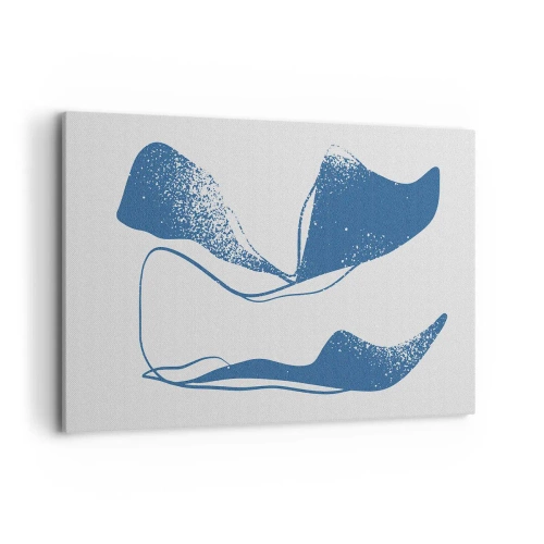 Cuadro sobre lienzo - Impresión de Imagen - Formas abstractas en tonos azules sobre un fondo blanco. - 120x80cm - Abstracción con alas - Decoración de pared moderna para salón y dormitorio ARTTOR