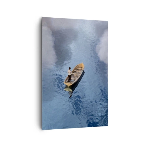 Cuadro sobre lienzo - Impresión de Imagen - Un hombre en un barco en un mar tranquilo rodeado de nubes. - 80x120cm - La vida - el viaje - lo desconocido - Decoración de pared moderna para salón y dormitorio ARTTOR