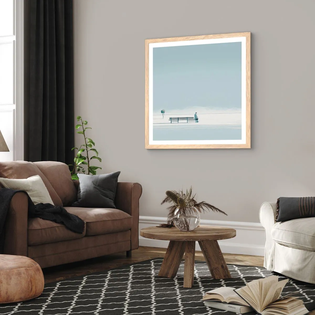 Póster en marco roble claro - Sí, estoy esperando - 50x50 cm