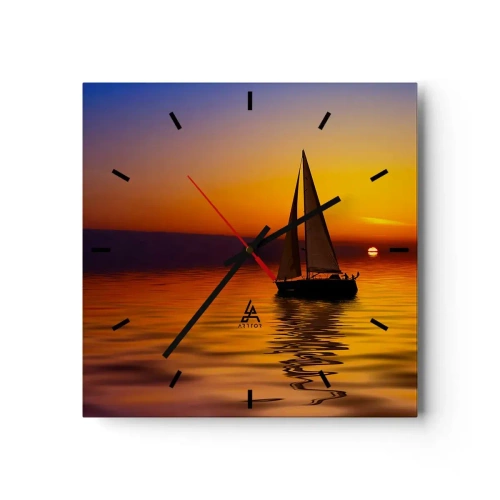 Reloj de pared - Reloj de vidrio - Un velero en un mar tranquilo al atardecer. - 30x30cm - Qué tranquilo el anochecer… - Decoración de pared moderna para salón y dormitorio ARTTOR