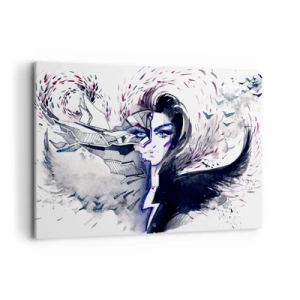 Cuadro sobre lienzo - Impresión de Imagen - Rostro abstracto con elementos contrastantes y motivo de ala. - 100x70cm - Demoníaca y hermosa - Decoración de pared moderna para salón y dormitorio ARTTOR