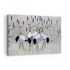 Cuadro sobre lienzo - Impresión de Imagen - Garzas en la hierba contra un fondo tranquilo - 120x80cm - Entre los suyos - Decoración de pared moderna para salón y dormitorio ARTTOR