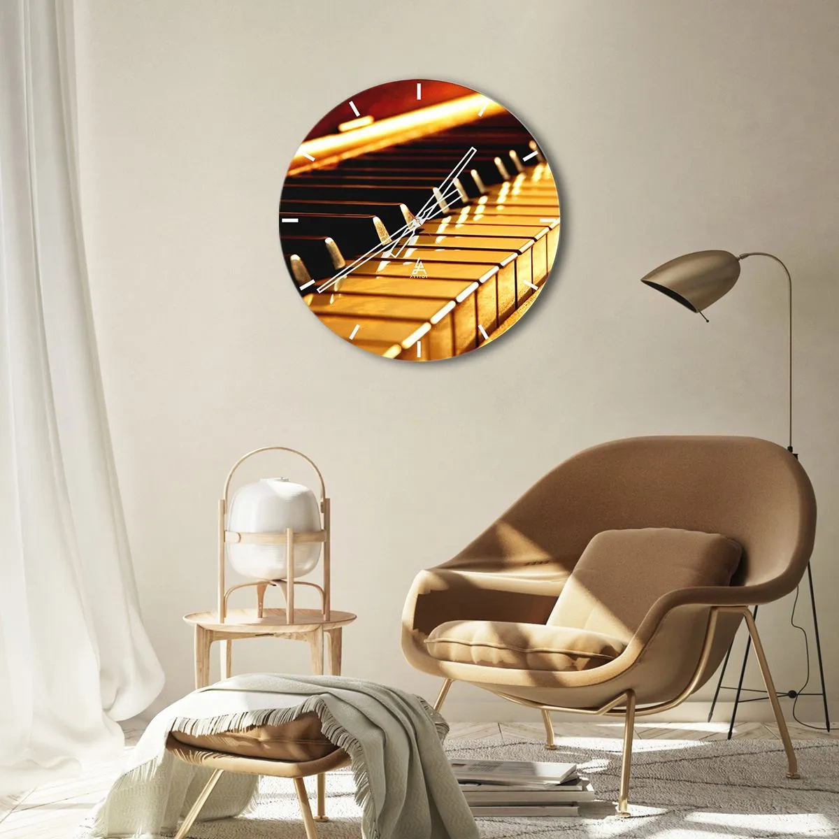 Reloj de pared - Reloj de vidrio - Teclas de piano doradas - 30x30cm - Posibilidades ilimitadas - Decoración de pared moderna para salón, cocina y dormitorio ARTTOR