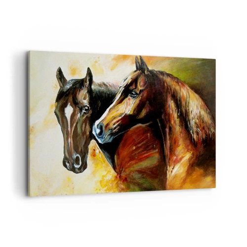 Cuadro sobre lienzo - Impresión de Imagen - Un par de caballos en una composición pictórica - 100x70cm - El doble de encanto - Decoración de pared moderna para salón y dormitorio ARTTOR
