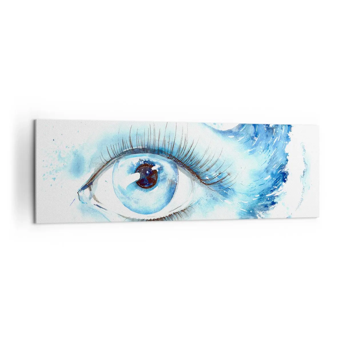 Cuadro sobre lienzo - Impresión de Imagen - Acuarela artística de un ojo con una onda dinámica. - 160x50cm - Sumérgete en el azul de tu mirada - Decoración de pared moderna para salón y dormitorio ARTTOR