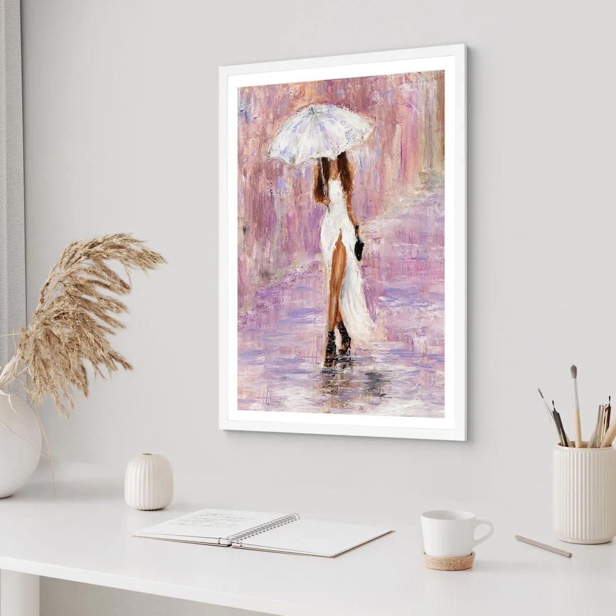 Póster en marco blanco - En la lluvia de lilas - 61x91 cm