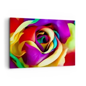 Cuadro sobre lienzo - Impresión de Imagen - Una rosa colorida en tonos arcoíris. - 100x70cm - Es imposible - Decoración de pared moderna para salón y dormitorio ARTTOR