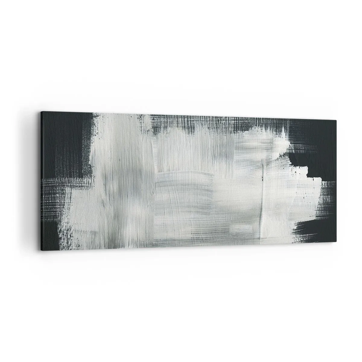 Cuadro sobre lienzo - Impresión de Imagen - Trazos abstractos blancos sobre un fondo oscuro - 120x50cm - Tejido vertical y horizontal - Decoración de pared moderna para salón y dormitorio ARTTOR