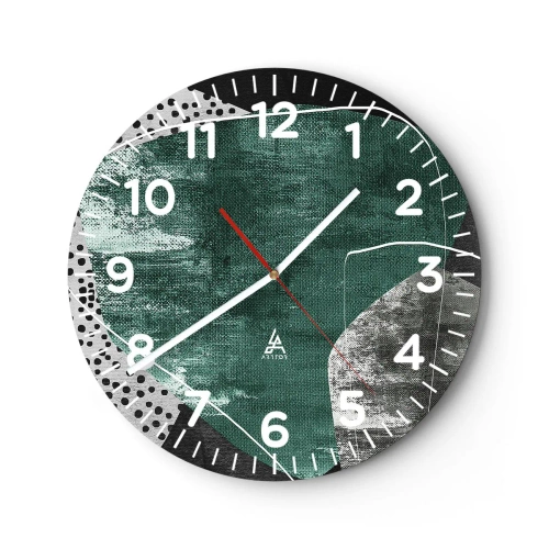 Reloj de pared - Reloj de vidrio - Abstracción colorista con un copo de oro - 30x30 cm