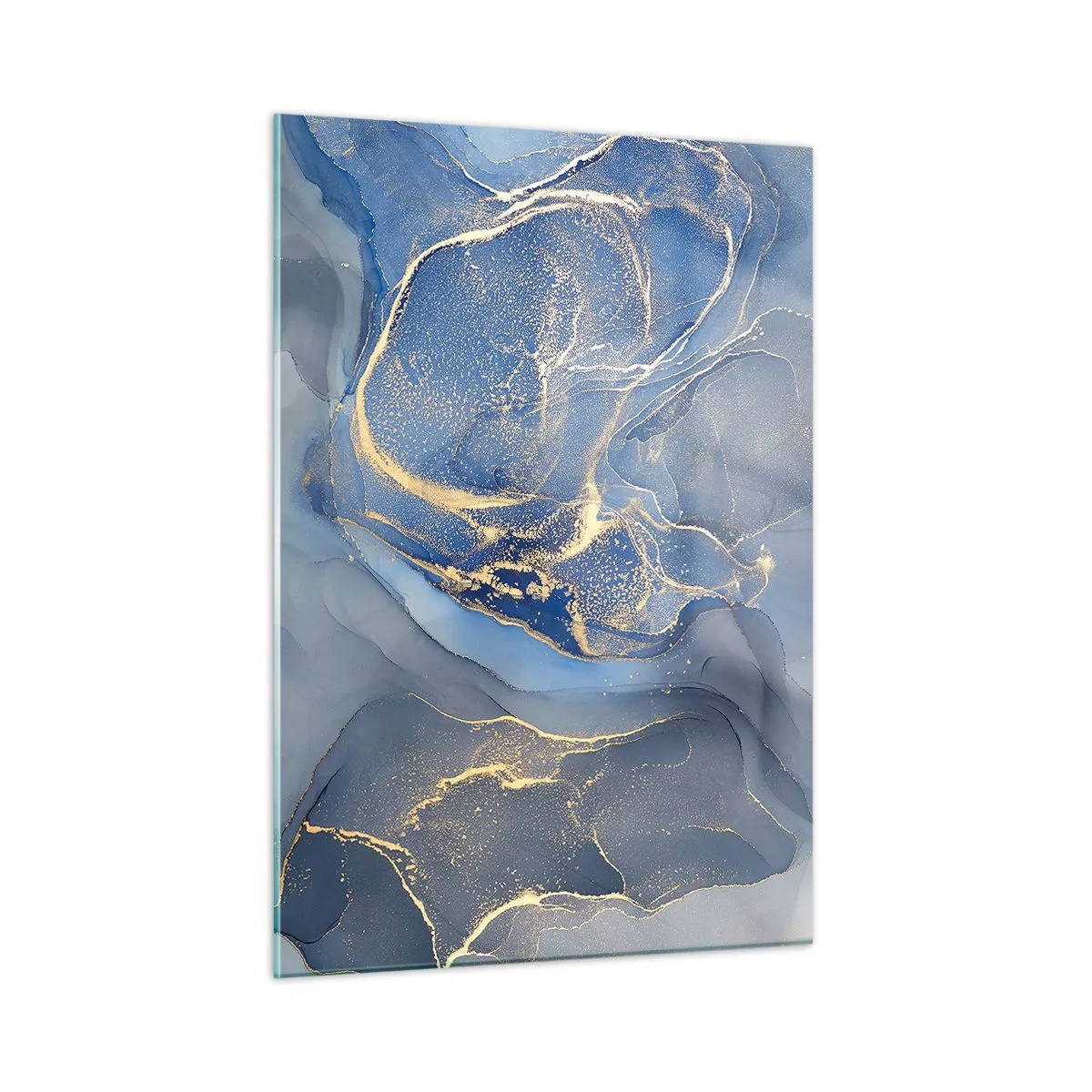 Cuadro sobre vidrio - Impresiones sobre Vidrio - Una composición abstracta en tonos azul marino y dorado. - 50x70cm - Polvo de oro - Decoración de pared moderna para salón y dormitorio ARTTOR