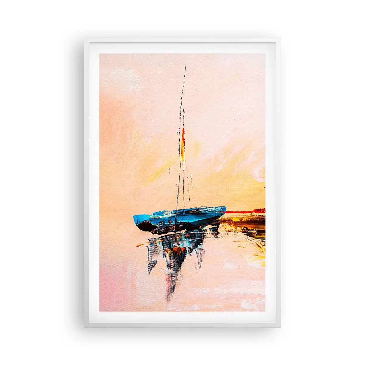 Póster en marco blanco - Atardecer en el puerto deportivo - 61x91 cm