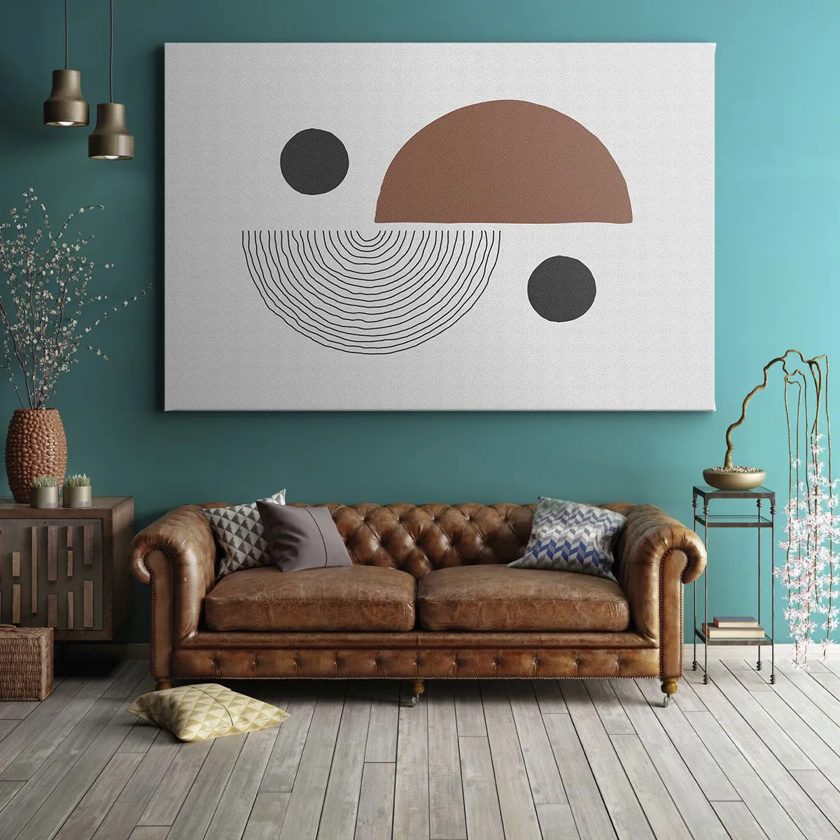 Cuadro sobre lienzo - Impresión de Imagen - Formas geométricas en tonos marrones y negros. - 100x70cm - La perfección del círculo - Decoración de pared moderna para salón y dormitorio ARTTOR
