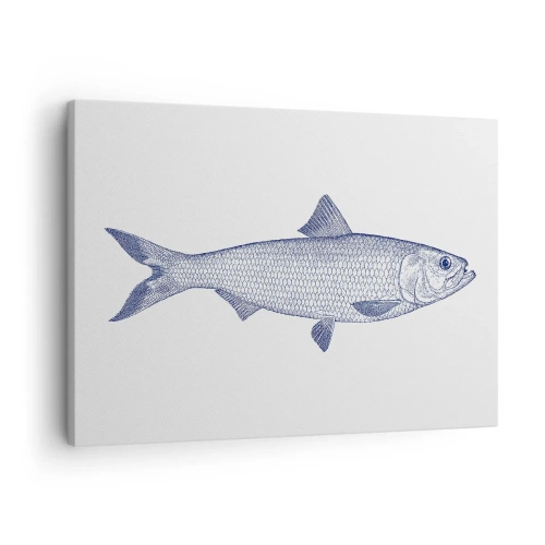 Cuadro sobre lienzo - Impresión de Imagen - Ilustración de un pez en tonos azules sobre un fondo claro. - 70x50cm - Saludos desde los mares del norte - Decoración de pared moderna para salón y dormitorio ARTTOR