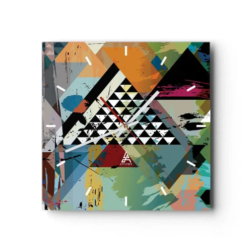 Reloj de pared - Reloj de vidrio - Una composición abstracta de formas geométricas y colores. - 30x30cm - Qué sencillo es - Decoración de pared moderna para salón y dormitorio ARTTOR