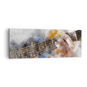 Cuadro sobre lienzo - Impresión de Imagen - Imagen abstracta de una mano tocando la guitarra. - 140x50cm - Poesía entre las cuerdas - Decoración de pared moderna para salón y dormitorio ARTTOR