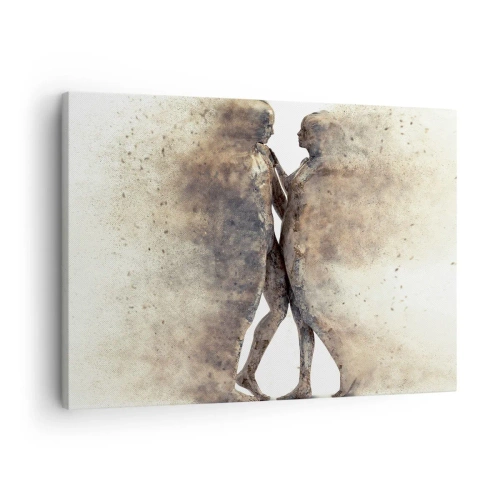Cuadro sobre lienzo - Impresión de Imagen - Un dúo abstracto de siluetas en tonos arena. - 70x50cm - Del polvo resurgieron para amar - Decoración de pared moderna para salón y dormitorio ARTTOR