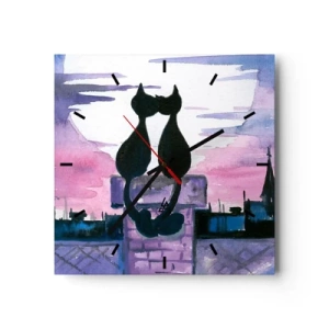 Reloj de pared - Reloj de vidrio - Gatos negros en un tejado a la luz de la luna en un entorno de acuarela - 30x30cm - Cita bajo la luna - Decoración de pared moderna para salón y dormitorio ARTTOR