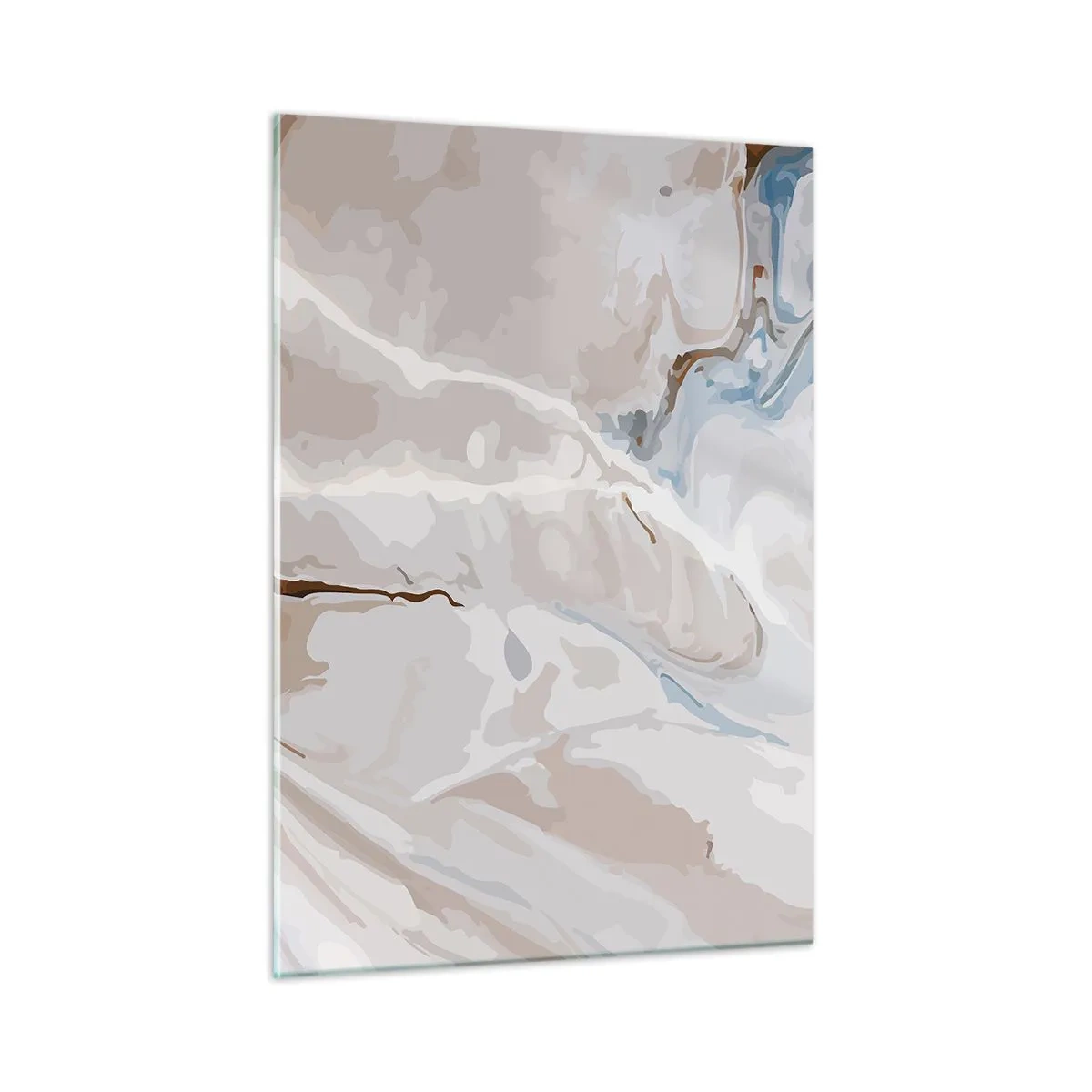 Cuadro sobre vidrio - Impresiones sobre Vidrio - Patrón artístico en tonos neutros con acentos de azul. - 50x70cm - El azul serpentea por el blanco - Decoración de pared moderna para salón y dormitorio ARTTOR