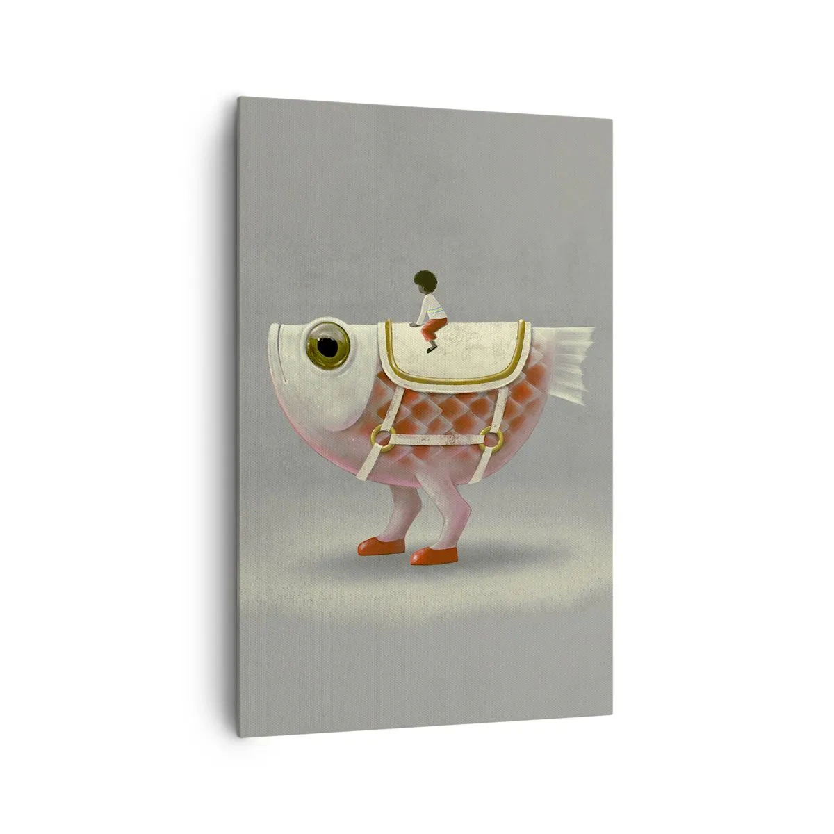 Cuadro sobre lienzo - Impresión de Imagen - Un elegante jinete de pez con piernas y silla de montar. - 80x120cm - Jinete del pescado - Decoración de pared moderna para salón y dormitorio ARTTOR