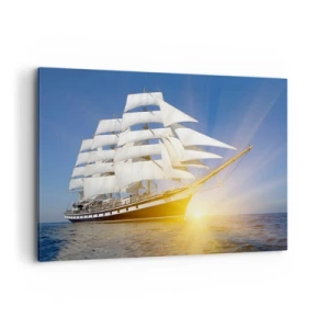 Cuadro sobre lienzo - Impresión de Imagen - Un velero en el mar a la luz del sol poniente. - 120x80cm - Su tiempo nunca pasará - Decoración de pared moderna para salón y dormitorio ARTTOR