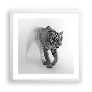 Póster en marco blanco - Siempre alerta entre la niebla - 40x40 cm