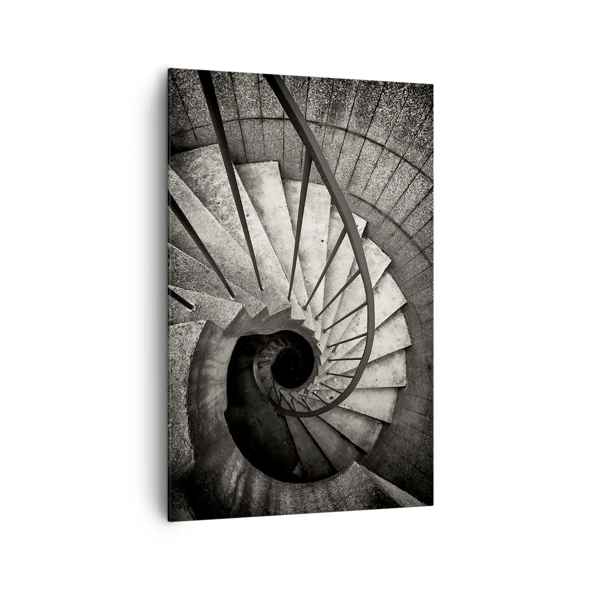 Cuadro sobre lienzo - Impresión de Imagen - Escalera de caracol en blanco y negro de estilo moderno. - 80x120cm - Escaleras arriba, escaleras abajo - Decoración de pared moderna para salón y dormitorio ARTTOR