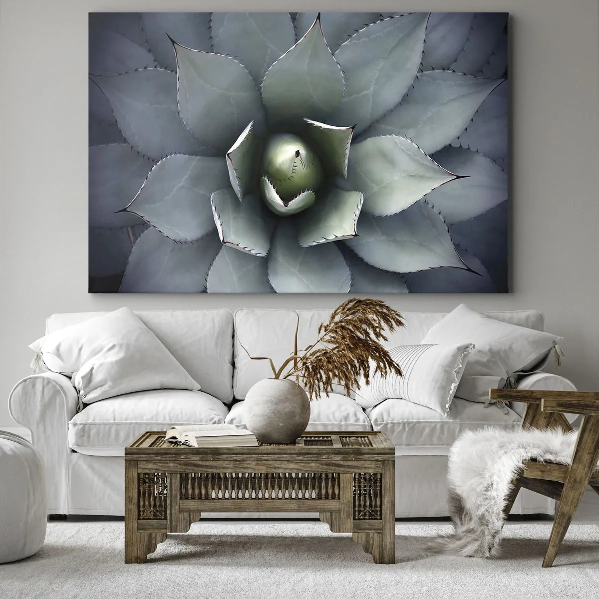 Cuadro sobre lienzo - Impresión de Imagen - Primer plano de una roseta de agave en delicados tonos verdes. - 70x50cm - Perfección natural - Decoración de pared moderna para salón y dormitorio ARTTOR