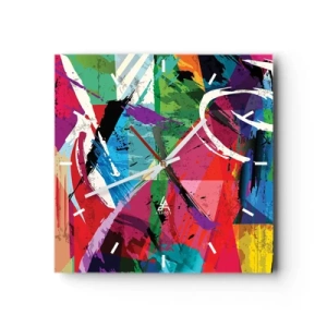 Reloj de pared - Reloj de vidrio - Abstracción colorida con pinceladas dinámicas. - 30x30cm - Rápido, animado y con efecto - Decoración de pared moderna para salón y dormitorio ARTTOR