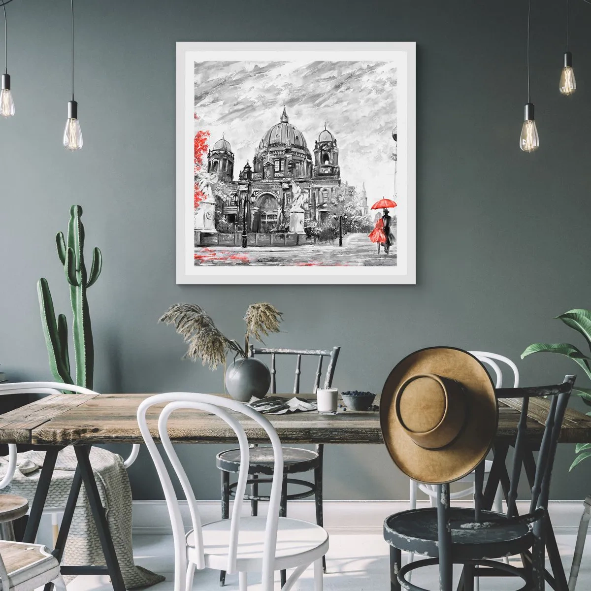 Póster en marco blanco - Reunión en Berlín - 50x50 cm