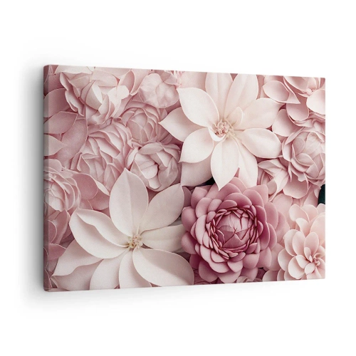 Cuadro sobre lienzo - Impresión de Imagen - Flores en tonos rosa y blanco en un enfoque artístico. - 70x50cm - Entre pétalos rosas - Decoración de pared moderna para salón y dormitorio ARTTOR
