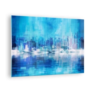 Cuadro sobre vidrio - Impresiones sobre Vidrio - Un panorama urbano moderno en tonos azules - 70x50cm - La urbe azul - Decoración de pared moderna para salón y dormitorio ARTTOR