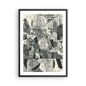 Póster en marco negro - Patrones geométricos abstractos en blanco y negro - 50x70cm - La dinámica del presente - Decoración de pared moderna para salón y dormitorio ARTTOR