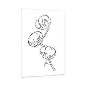 Cuadro sobre vidrio - Impresiones sobre Vidrio - Un boceto minimalista de una rama de algodón en líneas negras. - 50x70cm - Plumón de algodón - Decoración de pared moderna para salón y dormitorio ARTTOR