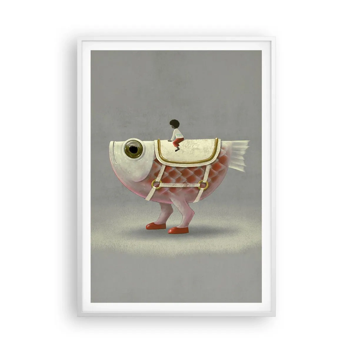 Póster en marco blanco - Jinete del pescado - 70x100 cm