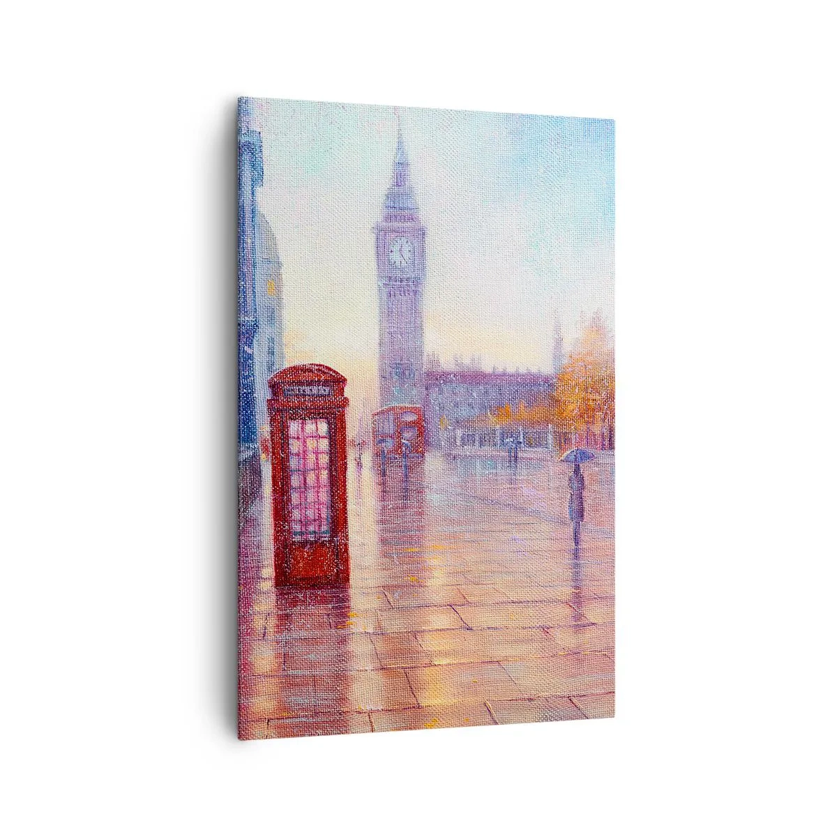 Cuadro sobre lienzo - Impresión de Imagen - Calle de Londres con el Big Ben en un día lluvioso - 80x120cm - Un día de otoño en Londres - Decoración de pared moderna para salón y dormitorio ARTTOR