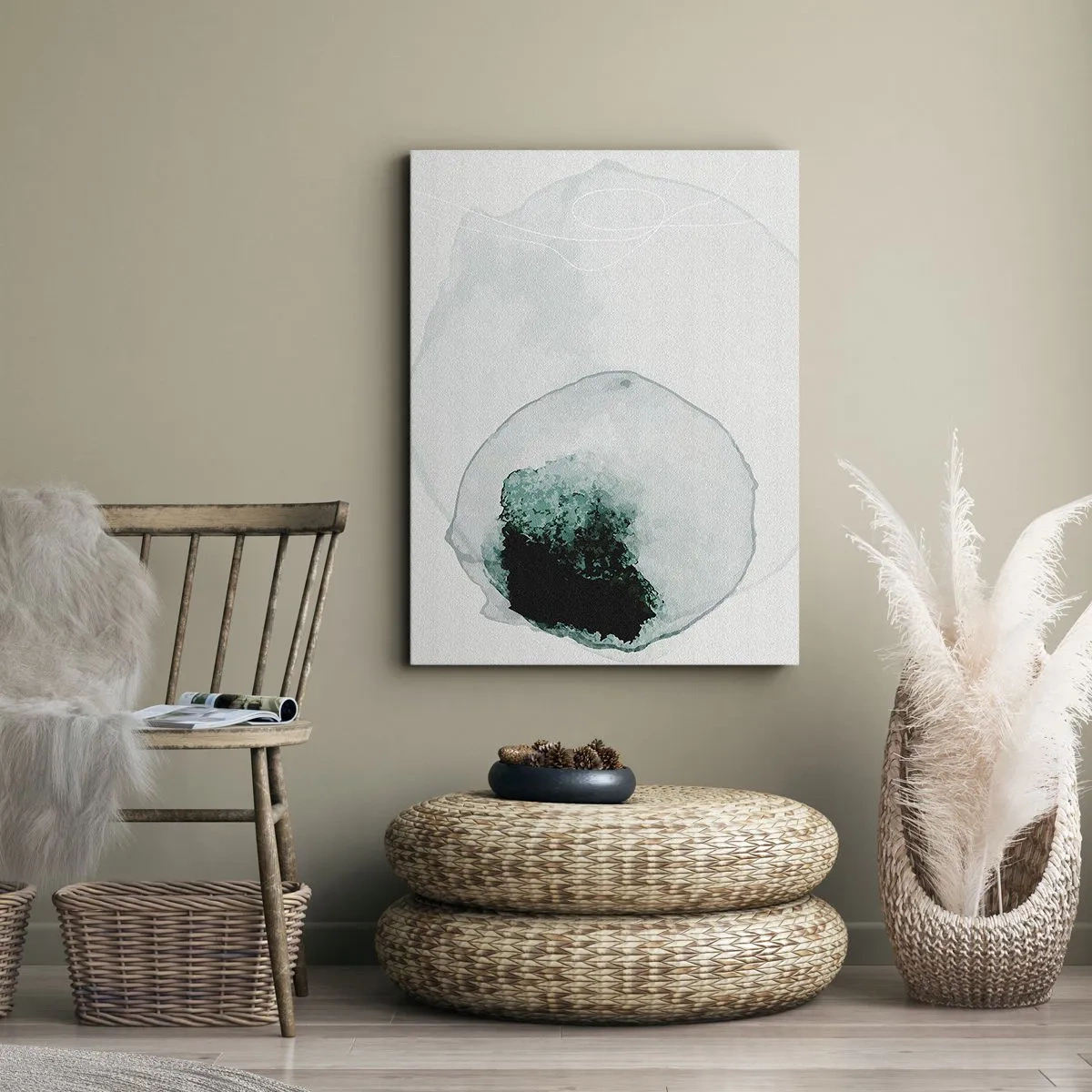 Cuadro sobre lienzo - Impresión de Imagen - Gota de agua abstracta con tonos de verde y negro. - 50x70cm - En una gota de agua - Decoración de pared moderna para salón y dormitorio ARTTOR