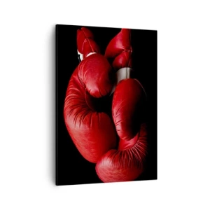 Cuadro sobre lienzo - Impresión de Imagen - Guantes de boxeo rojos sobre fondo negro - 50x70cm - La emoción del combate quedó atrás - Decoración de pared moderna para salón y dormitorio ARTTOR