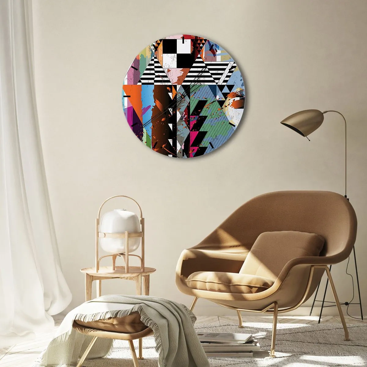 Reloj de pared - Reloj de vidrio - Patrón geométrico colorido con formas contrastantes. - 30x30cm - Geométrico y orgánico - Decoración de pared moderna para salón, cocina y dormitorio ARTTOR